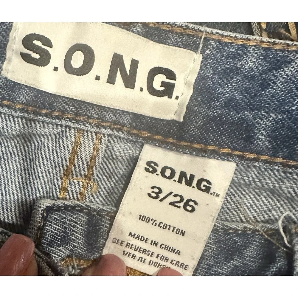 S.O.N.G High Rise Cargo Wide Leg Jeans Baggy Denim 100% Cotton Size 3/26 SONG